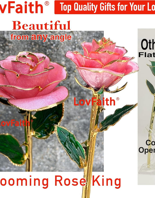 Load image into Gallery viewer, 24K Gold Dipped Real Rose with Crystal Stand, Anniversary Valentines Day Romantic Gift for Her Wife Mom
