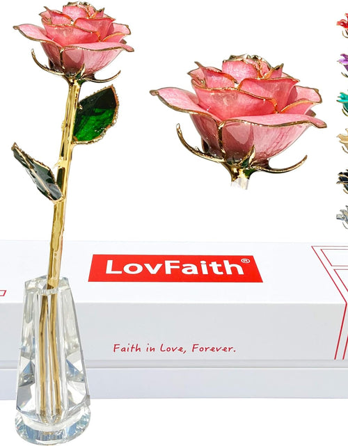 Load image into Gallery viewer, 24K Gold Dipped Real Rose with Crystal Stand, Anniversary Valentines Day Romantic Gift for Her Wife Mom
