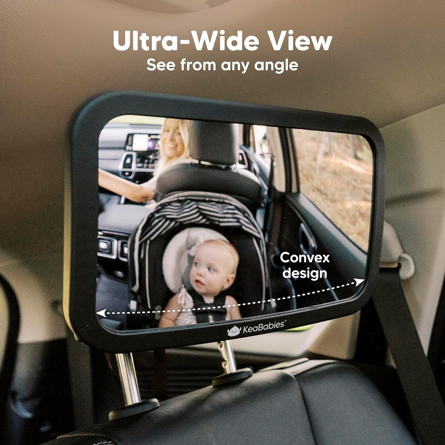 Large Shatterproof Baby Car Mirror - Safety Car Seat Mirror for Rear Facing Infant - Wide Shatterproof  Car Baby Mirror - Carseat Mirrors - Fully Assembled Baby Car Mirror (Matte Black)
