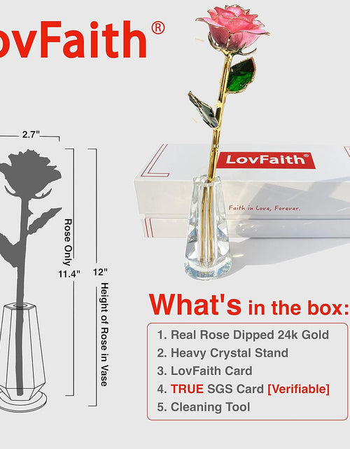 Load image into Gallery viewer, 24K Gold Dipped Real Rose with Crystal Stand, Anniversary Valentines Day Romantic Gift for Her Wife Mom
